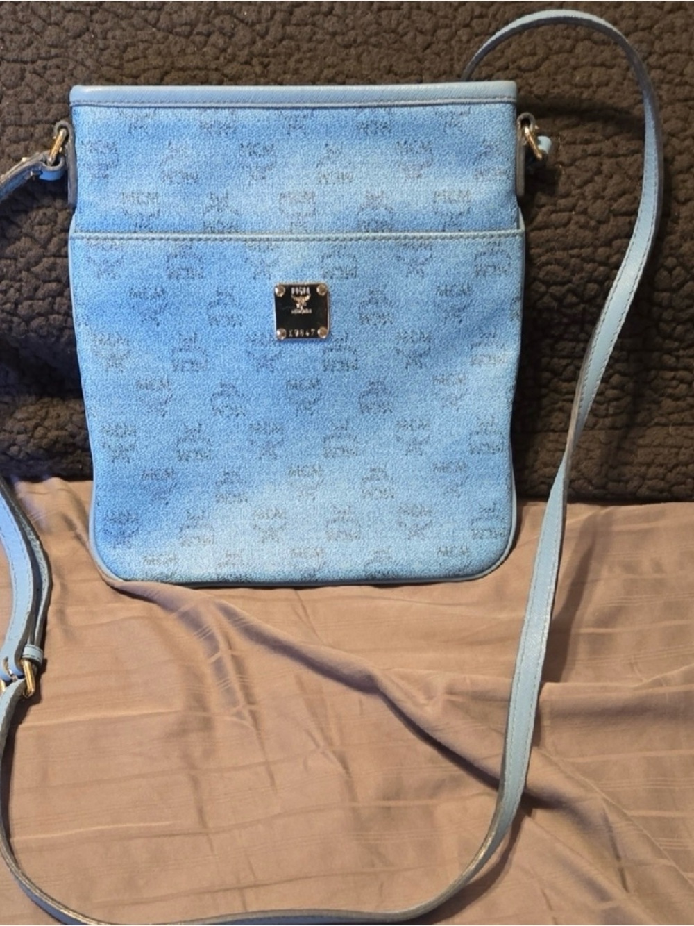 MCM Light Blue Crossbody Bag with Gold Hardware